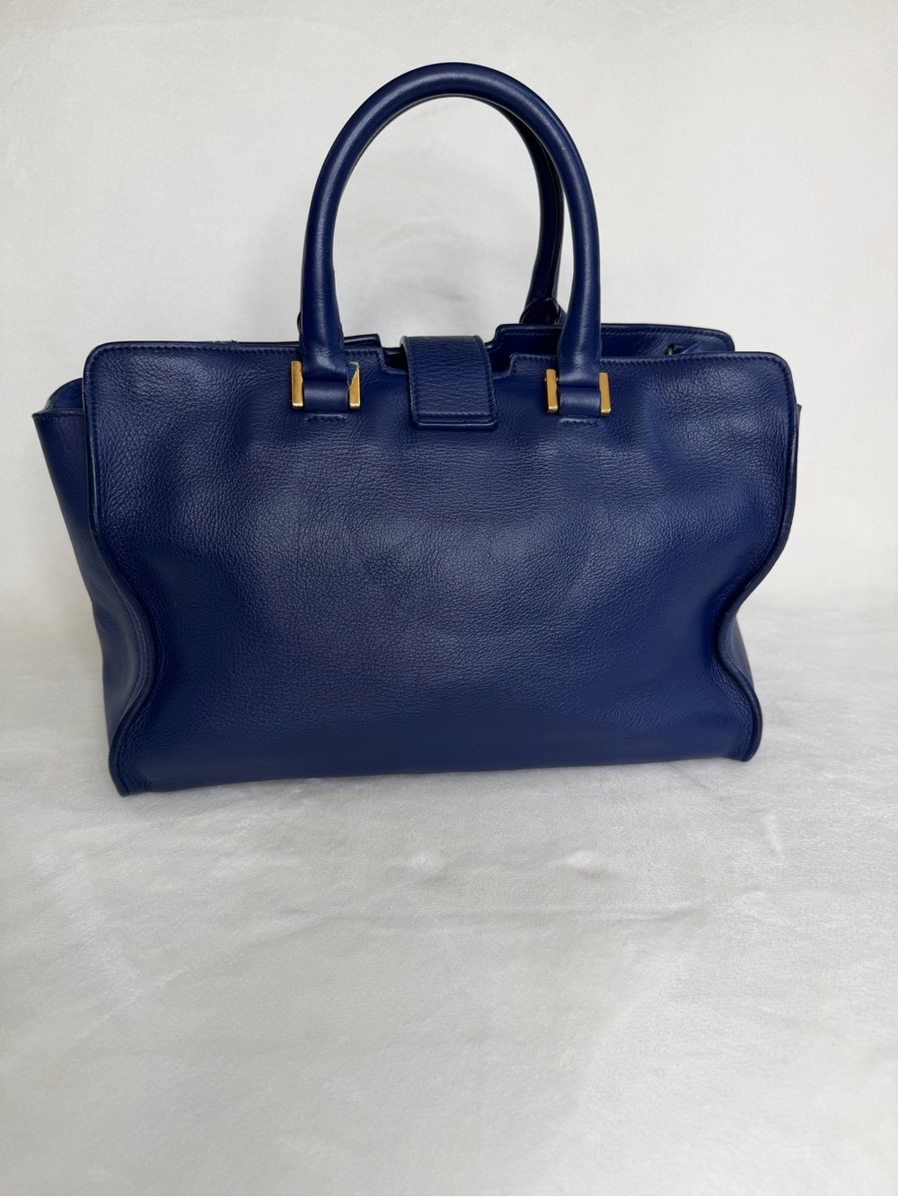 Saint Laurent Y Cabas Blue Leather Satchel with Gold Y Detail - Picture 4 of 9